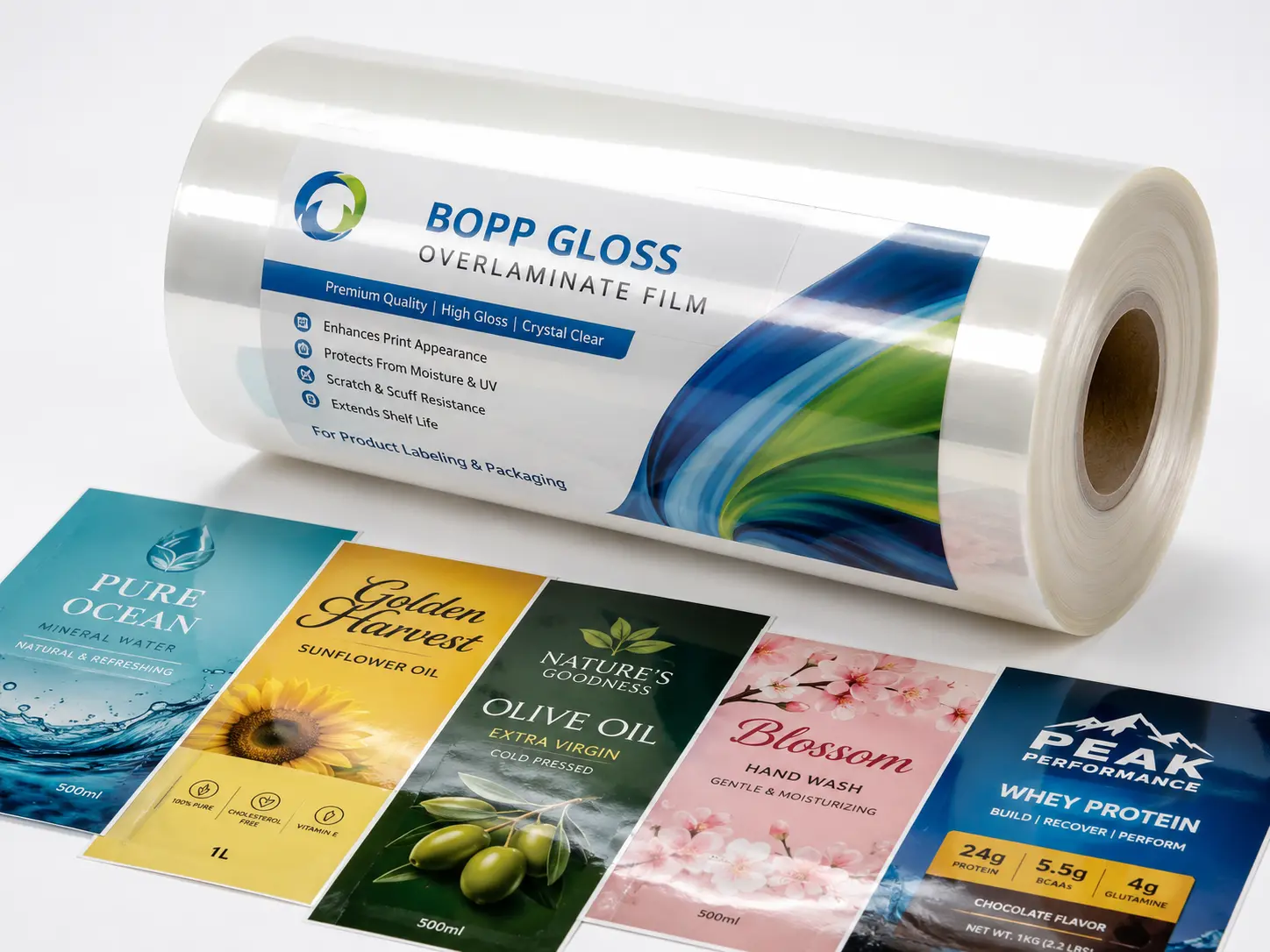 BOPP gloss overlaminate film roll for product label protection